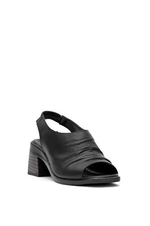 Venüs 2311513 Kadın Hakiki Deri Büzgülü Kalın Topuk Comfort Sandalet