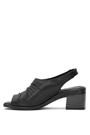 Venüs 2311513 Kadın Hakiki Deri Büzgülü Kalın Topuk Comfort Sandalet