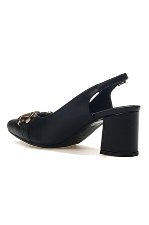 Venüs 25461074 Kadın Hakiki Deri Tokalı Sivri Burun Arkası Açık Kalın Topuk Ayakkabı