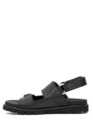 Venüs 25440013Y Kadın Hakiki Deri Cırtlı Metal Aksesuar Düz Taban Sandalet