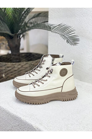 Guja 25K310-13 Kadın Hakiki Deri Lastik Bağ Fermuarlı Kısa Spor Bot