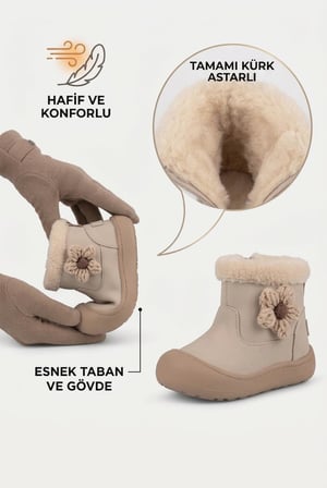 Vicco Winter Kız Bebe İçi Kürklü Çiçekli Kısa Fermuarlı Bot 946.B26K.260
