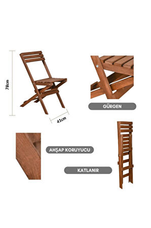 Reyo Ceviz Krem Gürgen Katlanır Minderli 3'lü Bistro Set Balkon Bahçe Masa Sandalye Seti 1.Kalite
