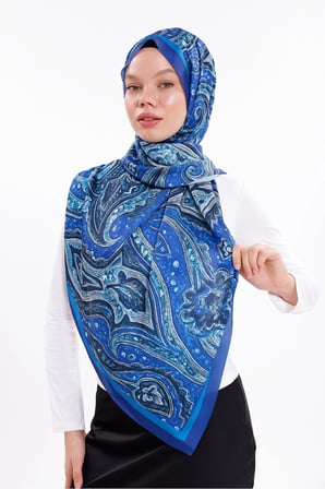 Gece Dalgaları Desenli Şifon Saten Şal - 70x170 cm