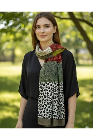 Leopar Esintisi / Cupra Saten Aksesuar Şal Atkı Estascraf 180x70cm
