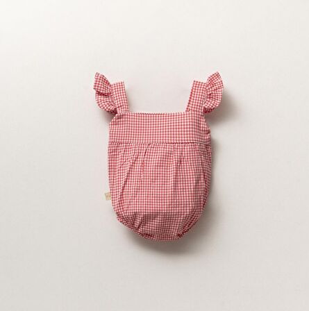 Kız Bebek Kırmızı Pötikare Fiyonklu Dokuma Body