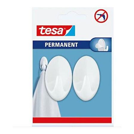 Tesa 66603 Kendinden Yapışkanlı Oval Plastik Beyaz Askı 2'li Paket