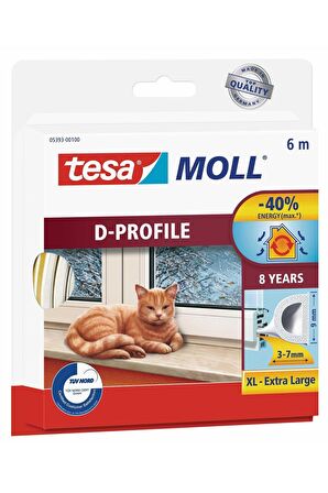 tesamoll® D profil, Kapı Pencere Isı İzolasyon Bandı, Beyaz, 6m x 9mm x 7mm