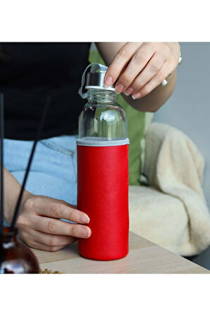 Kırmızı 500ml Deri Kılıflı Su Matarası