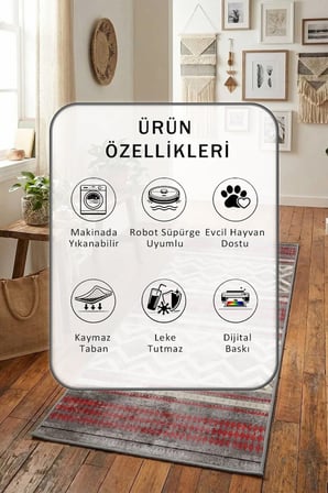 Ehl-166 Yıkanabilir Kaymaz Taban Dijital Baskılı Yolluk Halı