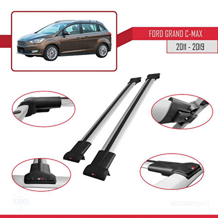 Ford Grand C-Max (C344) 2011-2019 Arası ile Uyumlu FLY Model Ara Atkı Tavan Barı Gri 2 Adet