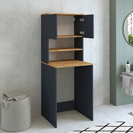 Reyo Çamaşır Kurutma Makinesi Dolabı 3 Raflı 2 Kapaklı Banyo Dolabı Mat Antrasit-Çam