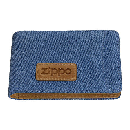 Zippo Card Case Denim Blue Tan Vertical