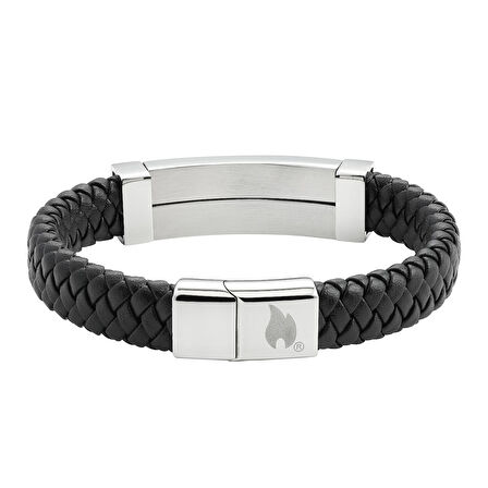 Zippo Braided Leather Long Bar Bracelet 20Cm