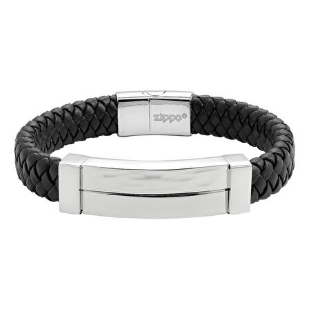 Zippo Braided Leather Long Bar Bracelet 20Cm