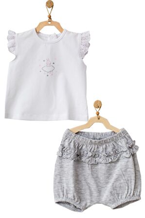 Andywawa Kız Bebek Tavşan Desenli Alt Üst Gri Takım AC21632R