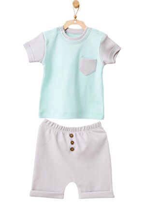 Andywawa Erkek Bebek Mint Rengi Cepli Alt Üst Şort Takım AC21772R