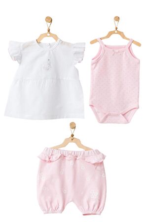 Andywawa Kız Bebek Ördek Desenli 3lü Alt Üst Takım AC21795R