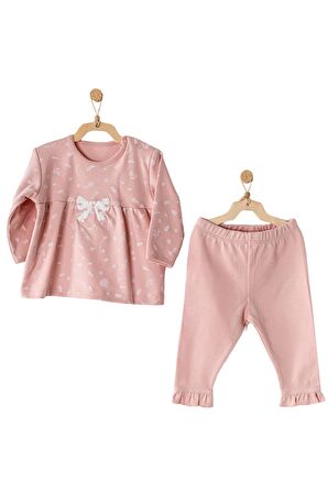 Andywawa Kız Bebek Fiyonk Detaylı Pembe Alt Üst Bebek Takım AC23066