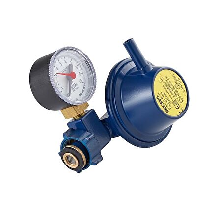 GOK - 90 Derece Dik Çıkışlı. Manometreli LPG/Gaz Dedantör/Regülatör