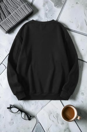 Unisex Cream Kalp Baskılı Bisiklet Yaka Sweatshirt