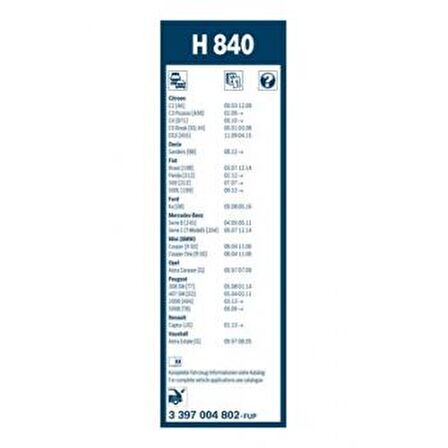 SILECEK SUPURGESI ARKA 290mm AEROTWIN ASTRA 00 08 - C2 03 09 - C3 PICASSO 2009- C4 2010- C5 01- - BOSCH 3397004802