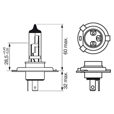 Bosch H4 Far Ampülü 12v 60/55w Tırnaklı Tip 1987302803 - 2 ADET