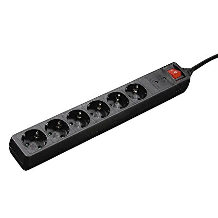 Hama Hm137258 6'lı 3 M Akım Korumalı Siyah Priz