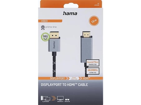 HAMA HM.200506 DisplayPort -HDMI™Fişi  UHD 4K 1.5m Video Kablosu