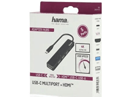 HAMA HM.200117 5 Ports 3 x USB-A USB-C HDMI USB-C Hub Siyah