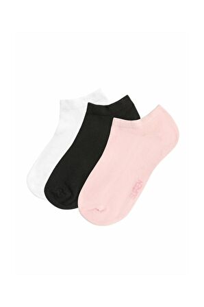 3 lü Paket Kadın Çorabı  - Siyah Beyaz Pembe