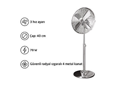 KOENIC KSF 400 M Ayaklı Vantilatör Krom