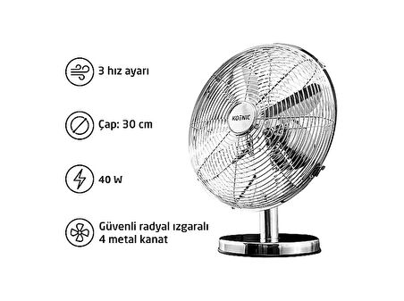 KOENIC KTF 30321 Masaüstü Vantilatör Krom