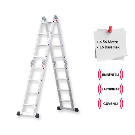 4,56 Metre - 16  Basamaklı Katlanır Akrobat Merdiven