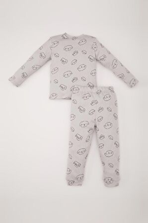 DeFacto Erkek Bebek Pijama Takımı Fitilli Kaşkorse Bisiklet Yaka Desenli Uzun Kollu Üst Beli Lastikli Uzun Alt D7148A524WNGR470