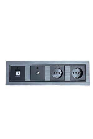 Quantum Manyetik Gri 4'lü Set T. Priz T. Priz Uydu (TELEVİZYON) Prizi Nümeris (TELEFON) Prizi