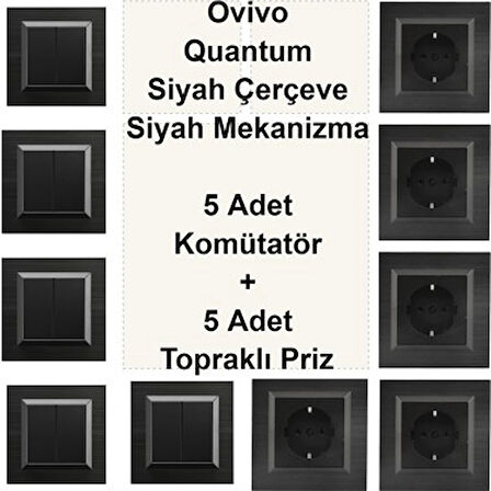 Asyagrup Ovivo Quantum Siyah İkili Set Komütatör Priz - Çerçeve Dahil