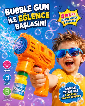 Oyuncak Işıklı ve Sesli Köpük Tabancası – Bubble Gun | Köpük Solüsyonlu turuncu