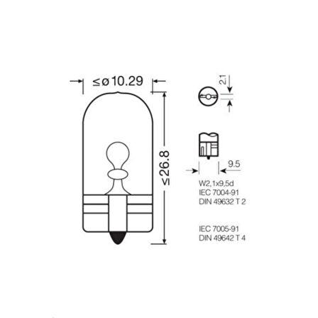 Osram 2825 W5W T10 Dipsiz Ampul 12V 5W 10 Adet