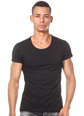 Darkzone Bisiklet Yaka Düz Siyah Erkek T-Shirt DZN8501