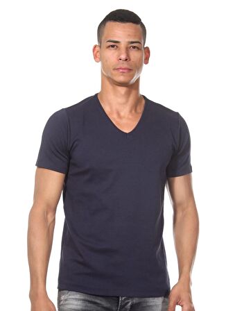 Darkzone V Yaka Düz Lacivert Erkek T-Shirt DZN8614