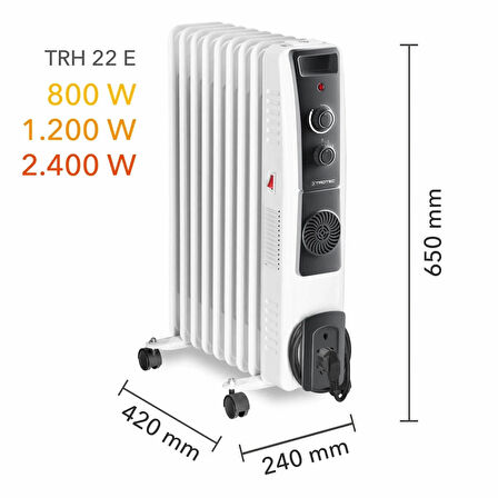 Trotec TRH 22 E Yağlı Radyatör 2400 W 9 Dilim Fanlı