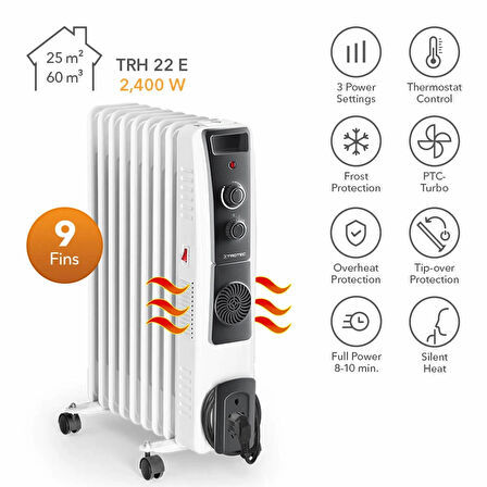 Trotec TRH 22 E Yağlı Radyatör 2400 W 9 Dilim Fanlı