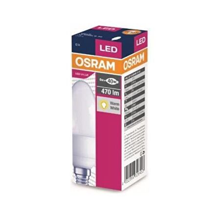 Osram LED Value Classic B40 4.9W E14 Duy 6500K Sarı Işık