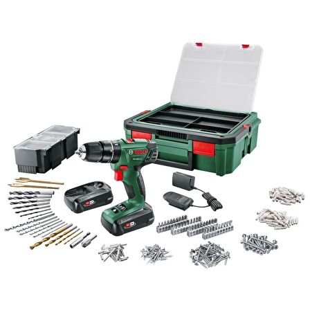 Bosch Psb 1800 Li-2 System Box 241 Parça Aksesuarlı Çift Akülü Darbeli Matkap Seti