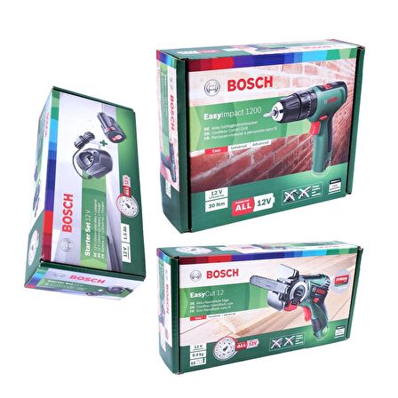 Bosch 1200 EasyImpact Darbeli Matkap + EasyCut 12 Solo + 12V Akü ve Sarj Aleti