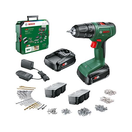 Bosch EasyDrill 18V-40 1.5Ah Çift Akü Delme/Vidalama + 241 Parça Aksesuar Seti