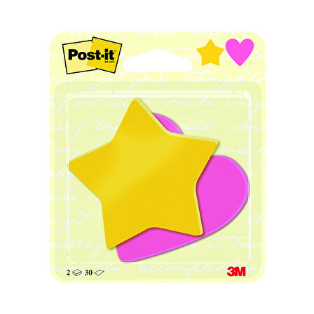 Post it Notlar Yıldız ve Kalp Şeklinde 2x30 yaprak 2030SHEU
