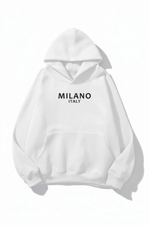 Unisex Yumuşak Dokulu Milano Italy Baskılı Tasarım Oversize 3 İplik Hoodie Sweatshirt