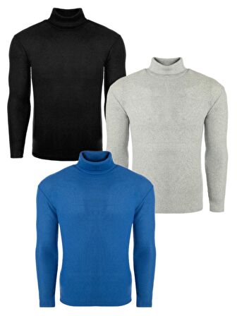 3'li Paket Erkek Boğazlı Balıkçı Triko Kazak